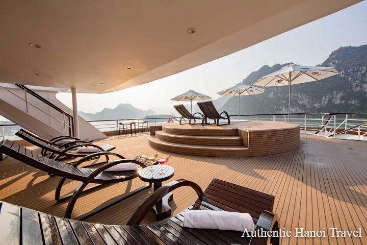 Scarlet Pearl Cruise sailing through limestone karsts of Halong Bay